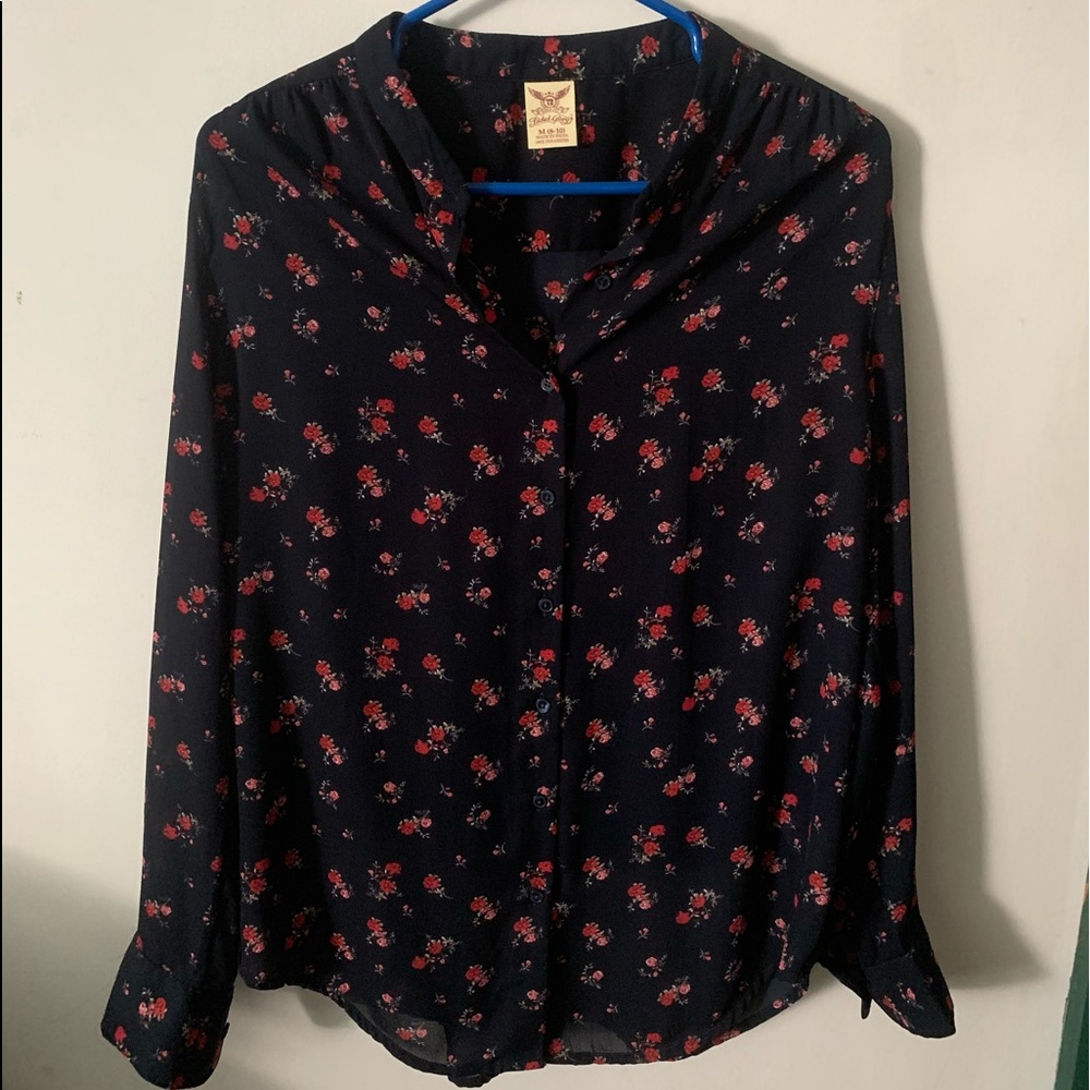 Long sleeve navy floral blouse